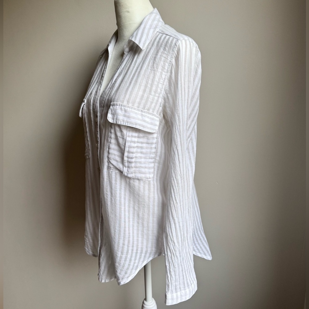 Ten Sixty Sherman Women’s Button Shirt Striped Gray,‎ White Size Medium Cotton